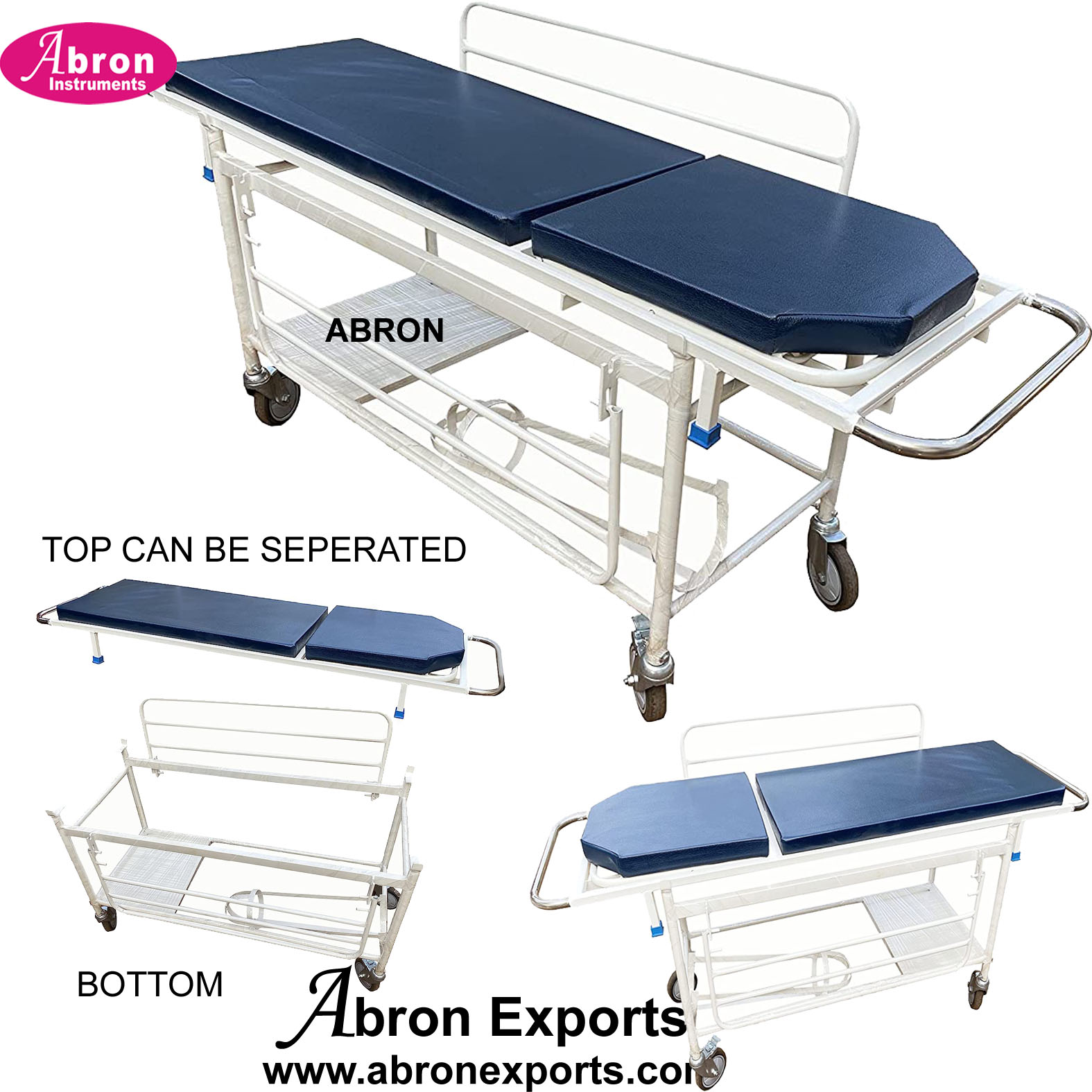 Stretcher Patient Trolley safety rail wheels steel emergency recovery oxygen O2 cylinder holder284x22x32in ABM-2261SPT2